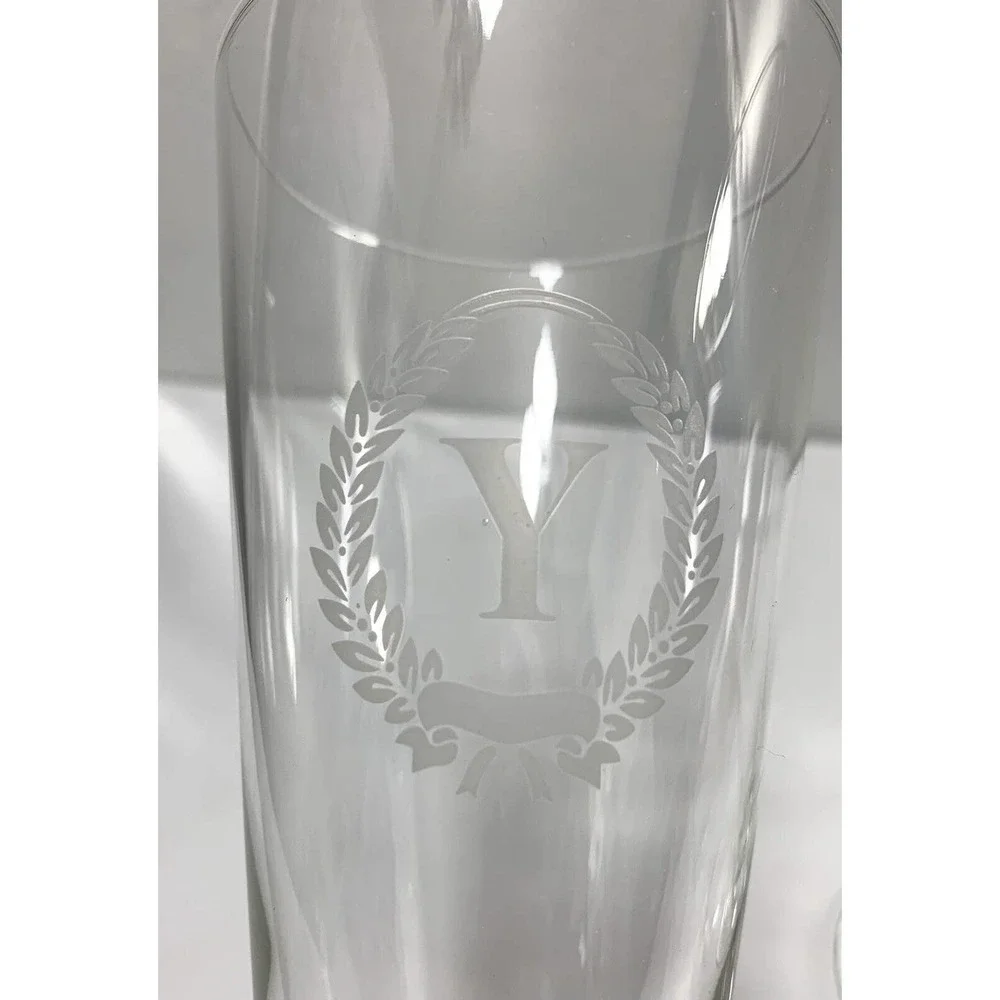 Two Tall‎ Champagne Flutes Monogram Y Wedding Glasses Barware 9